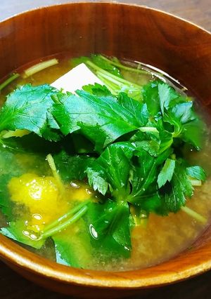 豆腐と三つ葉のお味噌汁　鮒寿司の飯・柚子-レシピのメイン写真