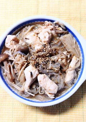 鶏ささみ肉と 白滝 エノキの ごま味噌煮✿-レシピのメイン写真