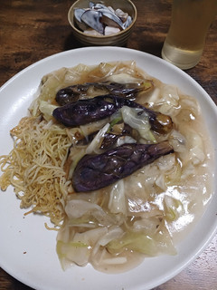 揚げ茄子ネギキャベツの塩餡掛け揚焼きそば-レシピのメイン写真
