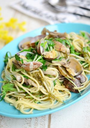 水菜とあさりのねばねばパスタ-レシピのメイン写真