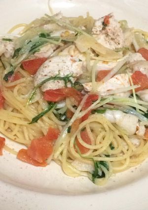 茹で鶏とトマトのパスタ白ワイン風味-レシピのメイン写真