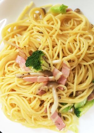 お一人様レンチンしめじとベーコンのパスタ-レシピのメイン写真
