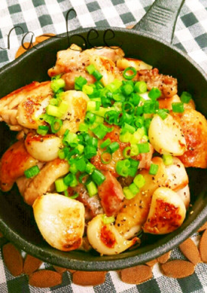 ほっくほく♡新ニンニクと鶏肉のネギ塩焼き-レシピのメイン写真