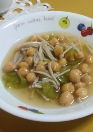 ひよこ豆とセロリとエノキの簡単スープ♪-レシピのメイン写真