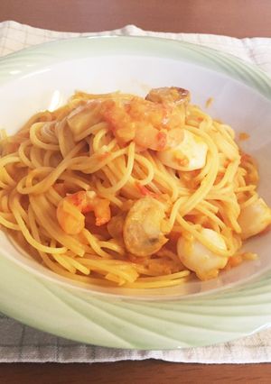 生のトマトで♪シーフド豆乳クリームパスタ-レシピのメイン写真
