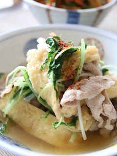豚コマ・水菜・油揚げの煮浸し♪-レシピのメイン写真