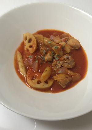 新玉ねぎ新牛蒡と鶏肉のトマト煮-レシピのメイン写真
