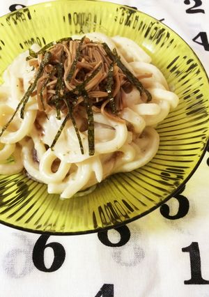 レンジで4分!なめたけ豆乳クリームうどん-レシピのメイン写真
