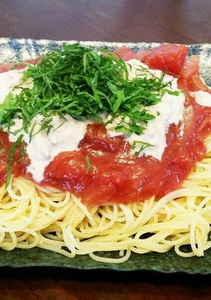 ツナマヨとトマト缶の冷製パスタ。-レシピのメイン写真