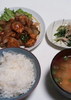 黒酢酢鶏とほうれん草&モヤシのごまサラダ-レシピのメイン写真