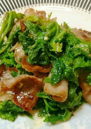 癖になる味!わさび菜と豚バラのマヨ炒め♪-レシピのメイン写真