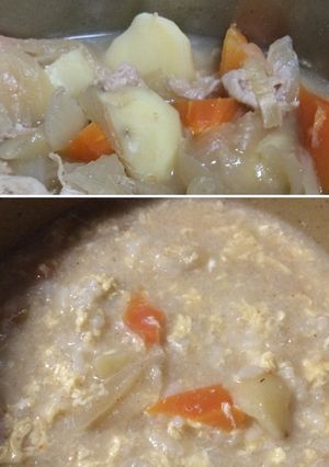 肉じゃが雑炊 残り物で朝ごはん-レシピのメイン写真