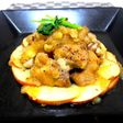鶏モモのおろしリンゴ焼き三つ葉添え