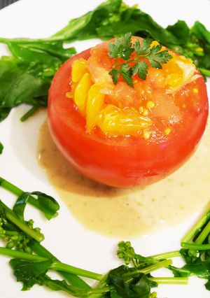 まるごとトマトのカップサラダ 菜花添え-レシピのメイン写真