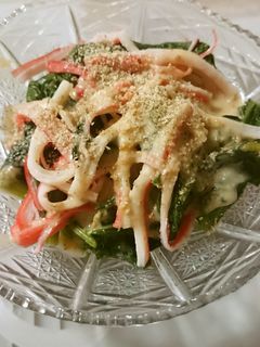 まるごとほうれん草とカニのごまドレ和え-レシピのメイン写真