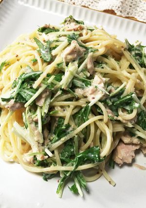 ツナと水菜の冷製パスタ マヨマスタード-レシピのメイン写真