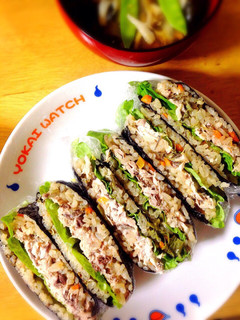 わらびの炊き込み御飯でなまり節おにぎらず-レシピのメイン写真