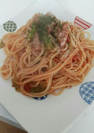 春キャベツとベーコンのトマトスパ-レシピのメイン写真