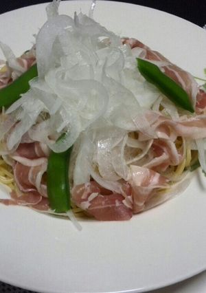 新玉ねぎとパンチェッタのわざび醤油パスタ-レシピのメイン写真