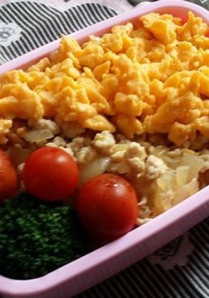 玉ねぎ入り鶏そぼろ弁当。-レシピのメイン写真