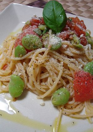 トマトとそら豆の冷製パスタ♪バジル風味-レシピのメイン写真
