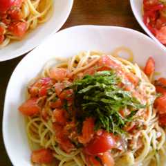รูปของ ポン酢でトマトの冷製パスタ