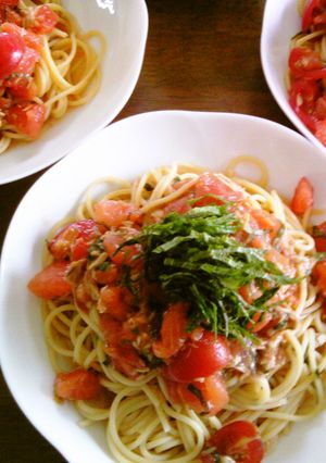 ポン酢でトマトの冷製パスタ-レシピのメイン写真