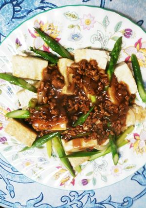 豆腐・アスパラ・玉ねぎ・あんかけ乗せ-レシピのメイン写真