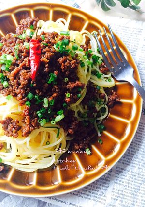 簡単♪ネギと肉味噌の和風スパゲティ〜♡-レシピのメイン写真