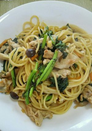簡単！春菊と豚肉のパスタ-レシピのメイン写真