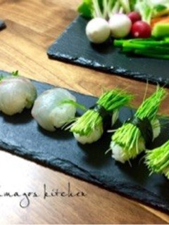 おつまみに〜♫芽ネギ寿司と鯛の手毬寿司-レシピのメイン写真