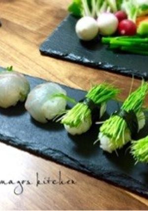 おつまみに〜♫芽ネギ寿司と鯛の手毬寿司-レシピのメイン写真