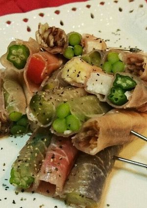 7品目夏野菜の☆生ハム巻きサラダ串☆-レシピのメイン写真