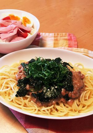 簡単&激ウマ！梅シソ納豆パスタ-レシピのメイン写真