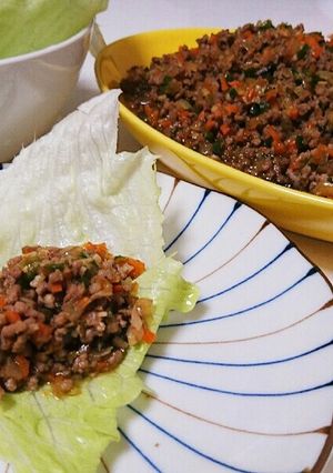 ひき肉の甘辛炒めのレタス包み-レシピのメイン写真