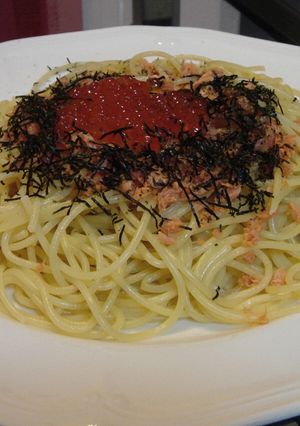 超簡単！でも豪華にいくら鮭の親子パスタ-レシピのメイン写真