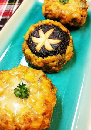 新じゃがと肉味噌の椎茸焼き～カレー風味～-レシピのメイン写真
