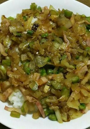 ベーコンアスパラ玉ねぎの焼き肉のたれ炒め-レシピのメイン写真