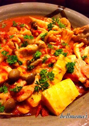 簡単！豚肉と筍、しめじのトマト煮込み-レシピのメイン写真