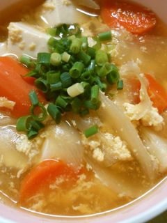 簡単♪豆腐と玉ねぎと人参 卵の白だし煮!-レシピのメイン写真