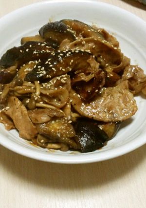 甘辛♪豚なすキノコ炒め-レシピのメイン写真