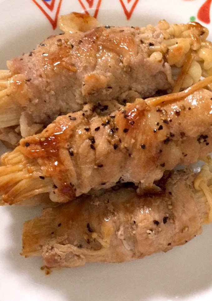 超〜簡単 油なしコマ切れ肉でえのき巻き-レシピのメイン写真