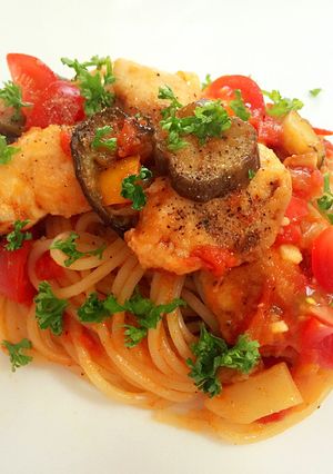 ラタトゥイユで簡単トマトソースパスタ-レシピのメイン写真