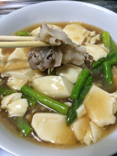 豚肉とアスパラのくずし豆腐あんかけ-レシピのメイン写真
