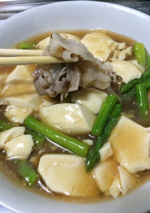 豚肉とアスパラのくずし豆腐あんかけ-レシピのメイン写真