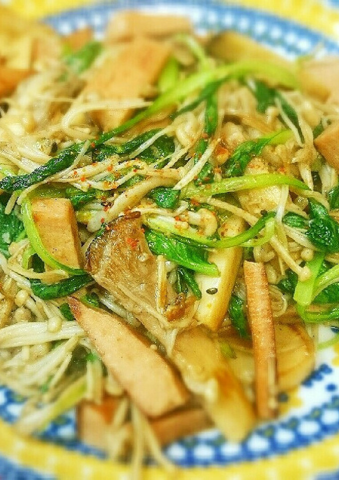 簡単!ターサイと大豆ハムとキノコの炒め物-レシピのメイン写真
