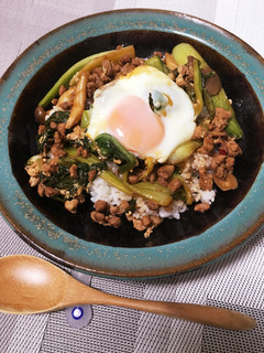 青梗菜と豚ひき肉の卵のっけ丼-レシピのメイン写真