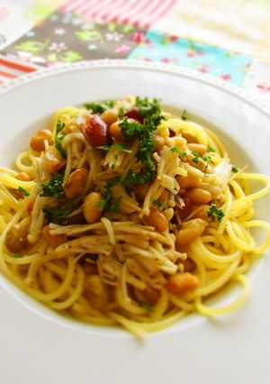 ミックスビーンズとエノキ茸のパスタ♪-レシピのメイン写真