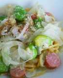 空豆とソーセージのソイクリームパスタ☆