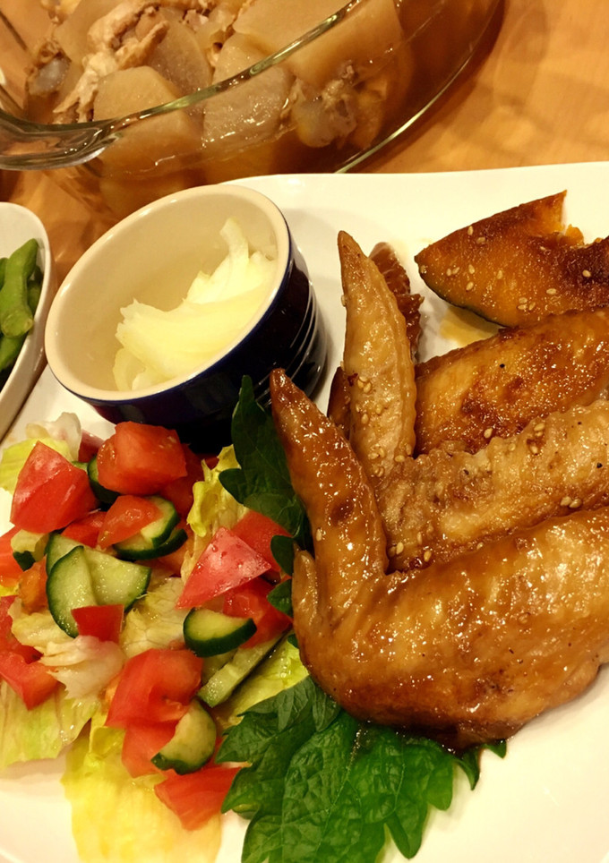 今日の晩ごはん♪手羽先の甘辛だれ-レシピのメイン写真